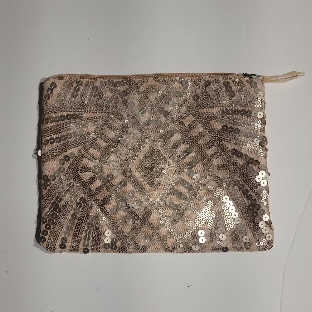 Allegro Sequin Rose Gold Cosmetic Pouch/Bag Nude Mesh Matte Travel Accessory GUC